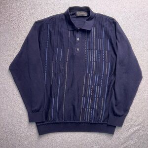 Vintage St. Croix Shop 90s Men’s Knit Polo Sweater Navy Blue Made in USA